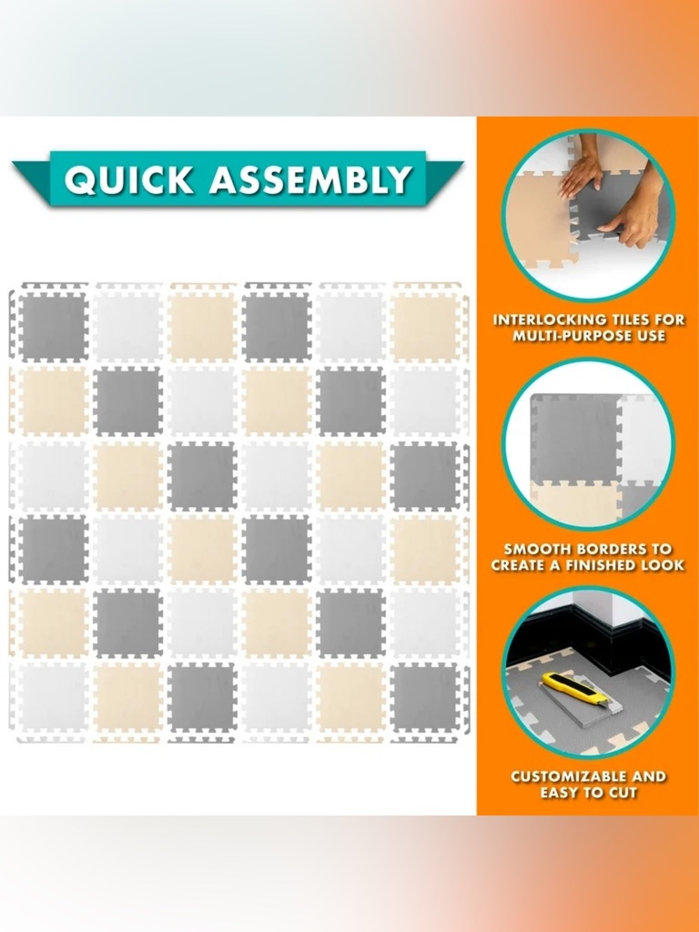 Kids Solid Colors Foam Puzzle Floor Play Mat, 36 tiles